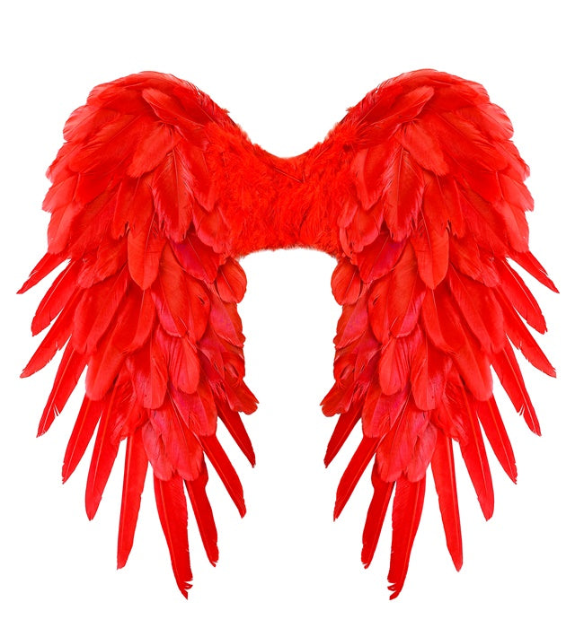 Rote faltbare Federflügel 50x50 cm als Kostümzubehör für Fasnacht und Halloween