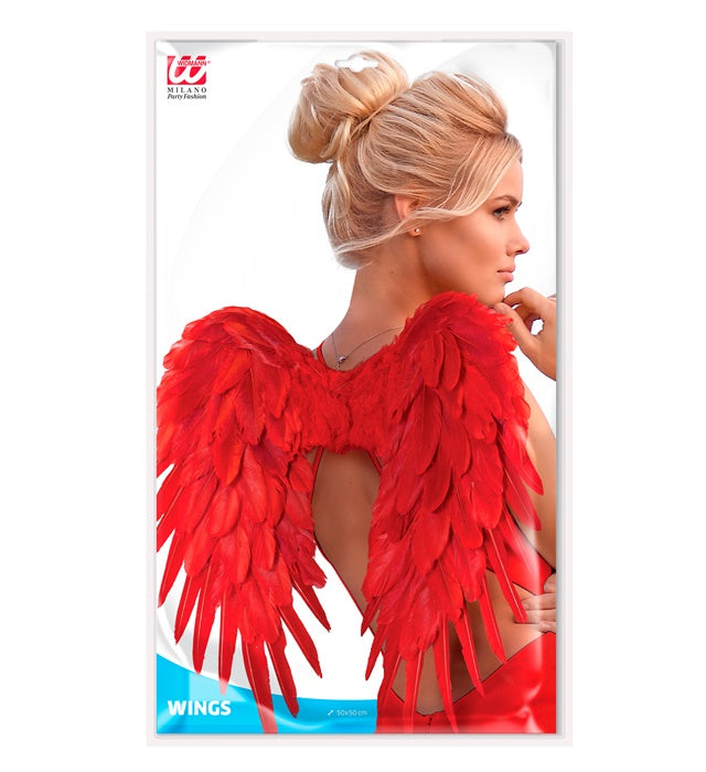 Rote faltbare Federflügel 50x50 cm als Kostümzubehör für Fasnacht und Halloween