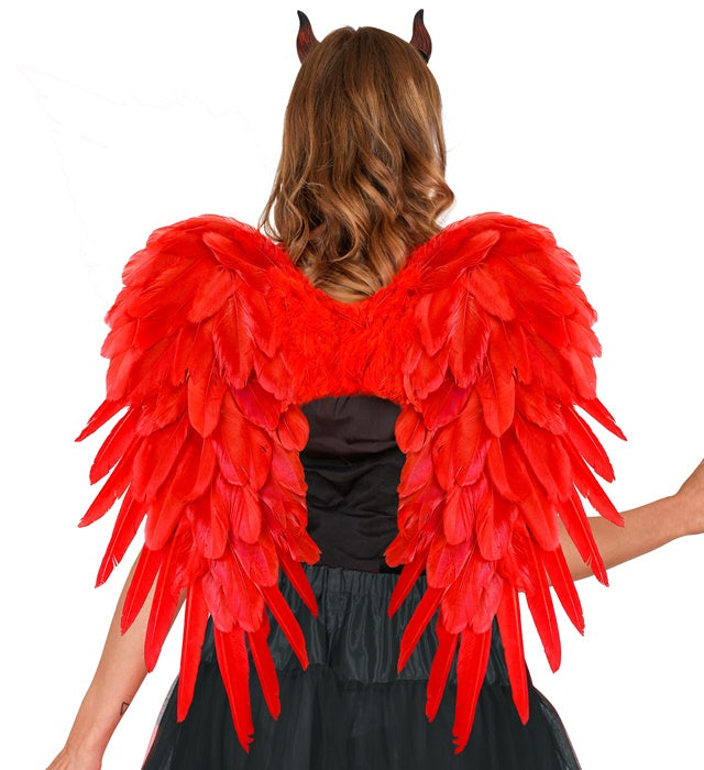 Rote faltbare Federflügel 50x50 cm als Kostümzubehör für Fasnacht und Halloween