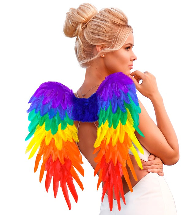 Bunte faltbare Federflügel 50x50 cm für Fasnacht und Karneval