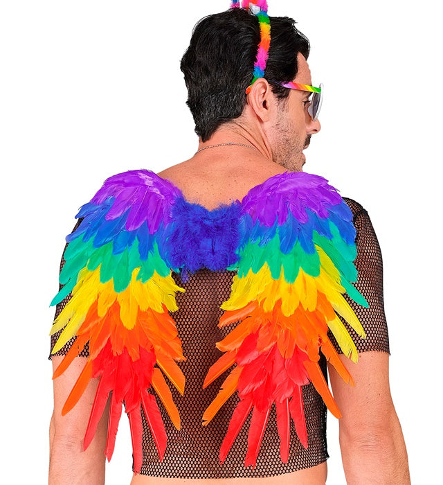 Bunte faltbare Federflügel 50x50 cm für Fasnacht und Karneval