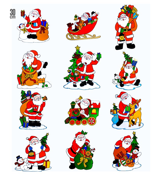 Weihnachtsmann Fensterbilder in verschiedenen Motiven, 30 cm groß