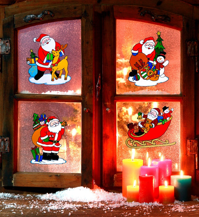 Weihnachtsmann Fensterbilder in verschiedenen Motiven, 30 cm groß