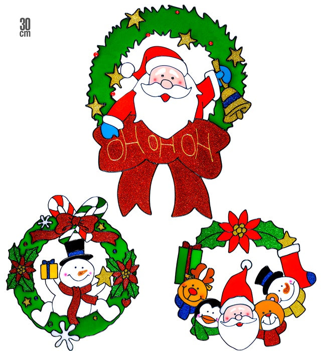Weihnachtskranz Fensterbilder 3er-Set in verschiedenen Motiven, je 30 cm groß