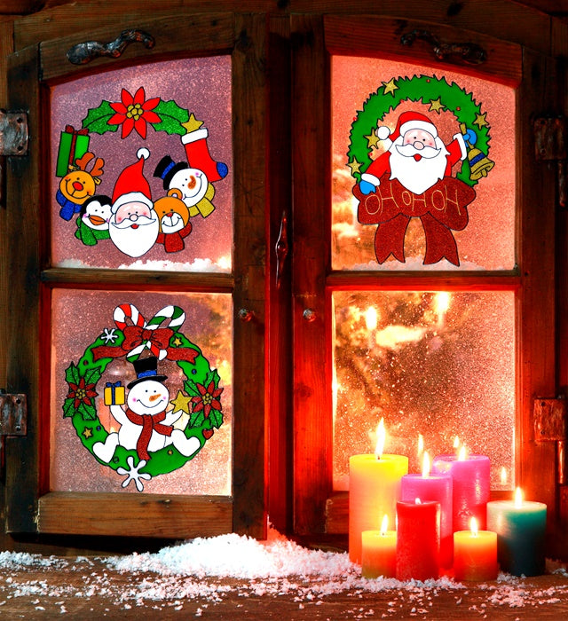 Weihnachtskranz Fensterbilder 3er-Set in verschiedenen Motiven, je 30 cm groß