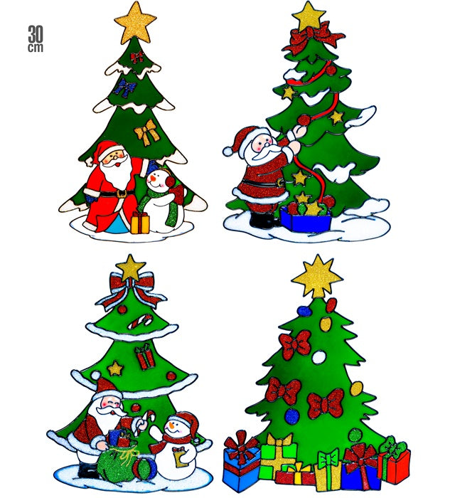Vier verschiedene Weihnachtsbaum Fensterbilder in 30 cm Größe zur festlichen Dekoration