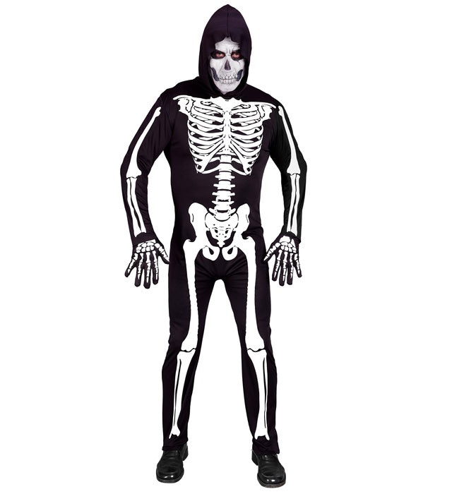 Skelett-Kostüm Overall mit Kapuze schwarz-weiß für Fasnacht und Halloween