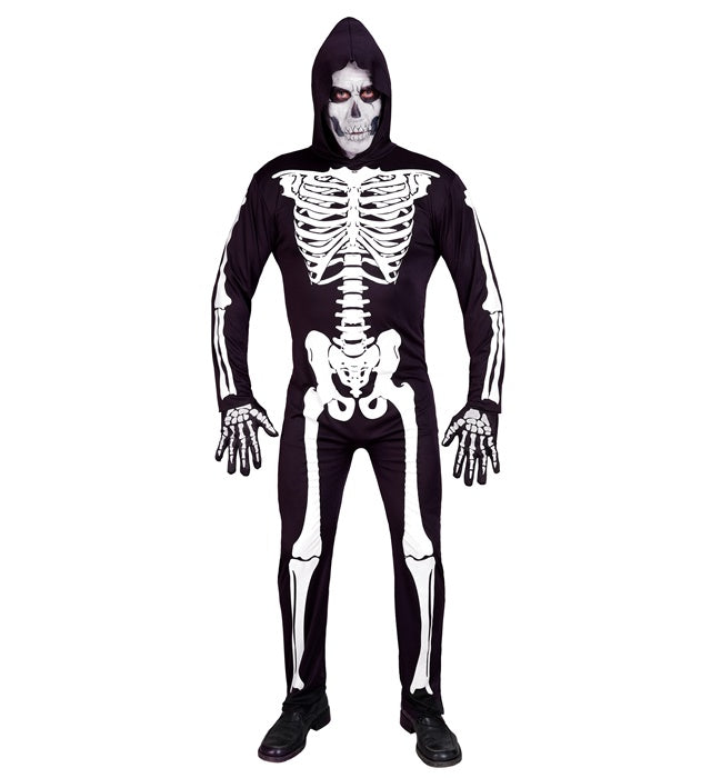 Skelett-Kostüm Overall mit Kapuze schwarz-weiß für Fasnacht und Halloween