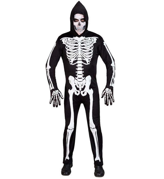 Skelett-Kostüm Overall mit Kapuze schwarz-weiß für Fasnacht und Halloween