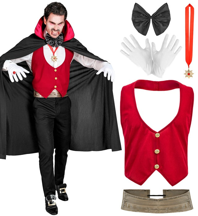 VAMPIR (Weste, Kummerbund, Fliege, Kette mit Medaillon, Handschuhe, Umhang)