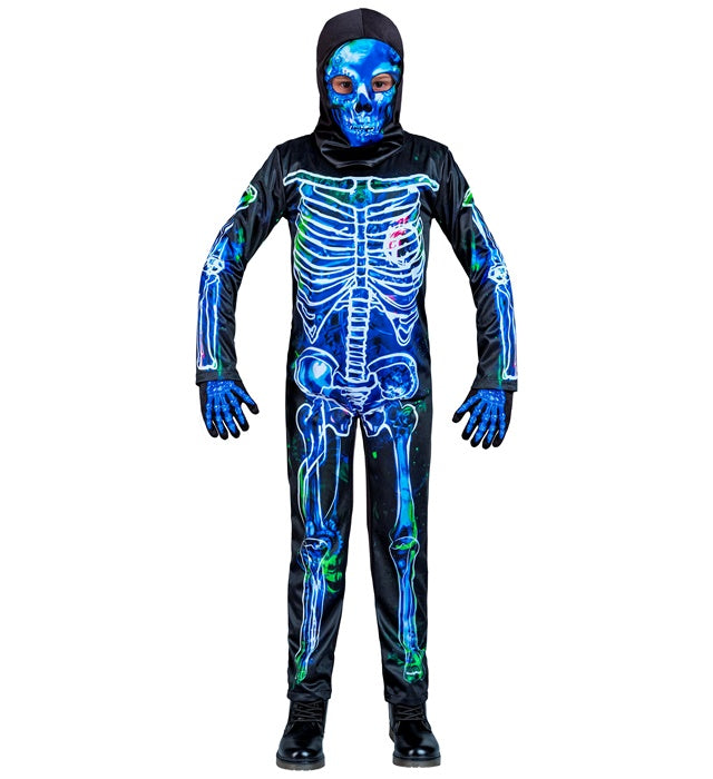Skelett-Kostüm Overall mit Kapuzenmaske schwarz-weiss für Fasnacht