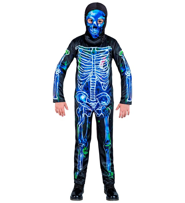 Skelett-Kostüm Overall mit Kapuzenmaske schwarz-weiss für Fasnacht