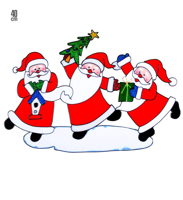 Weihnachtsmann Trio Fensterbild mit drei fröhlichen Weihnachtsmännern, 40 cm groß