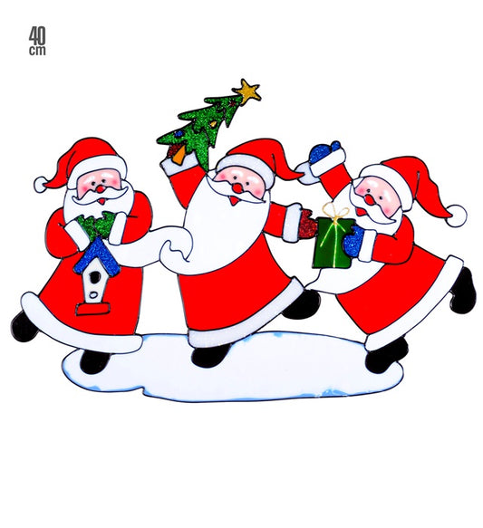 Weihnachtsmann Trio Fensterbild mit drei fröhlichen Weihnachtsmännern, 40 cm groß