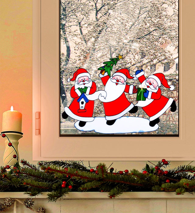 Weihnachtsmann Trio Fensterbild mit drei fröhlichen Weihnachtsmännern, 40 cm groß