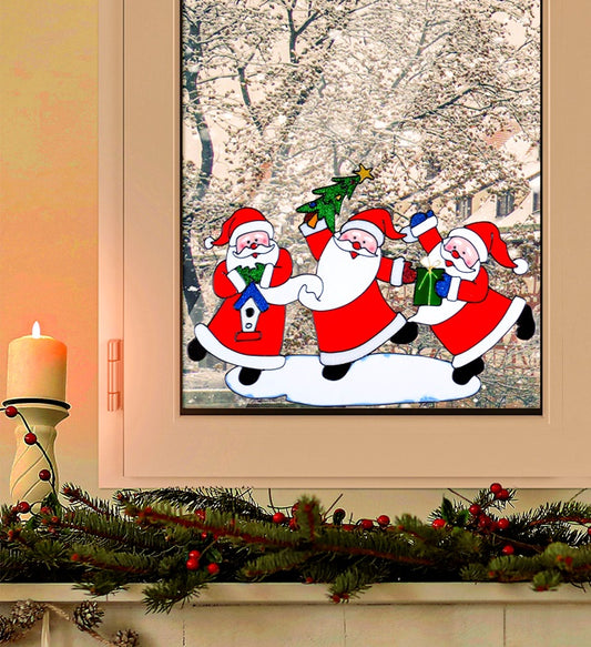 Weihnachtsmann Trio Fensterbild mit drei fröhlichen Weihnachtsmännern, 40 cm groß