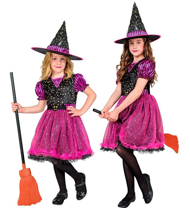 Hexen-Kostüm bestehend aus schwarzem Kleid und spitzem Hexenhut für Fasnacht