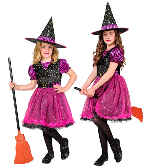 Hexen-Kostüm bestehend aus schwarzem Kleid und spitzem Hexenhut für Fasnacht