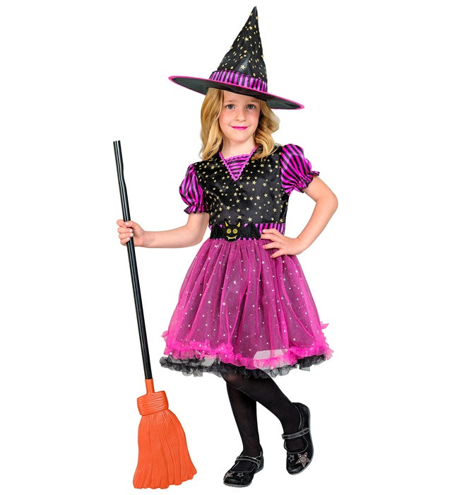 Hexen-Kostüm bestehend aus schwarzem Kleid und spitzem Hexenhut für Fasnacht