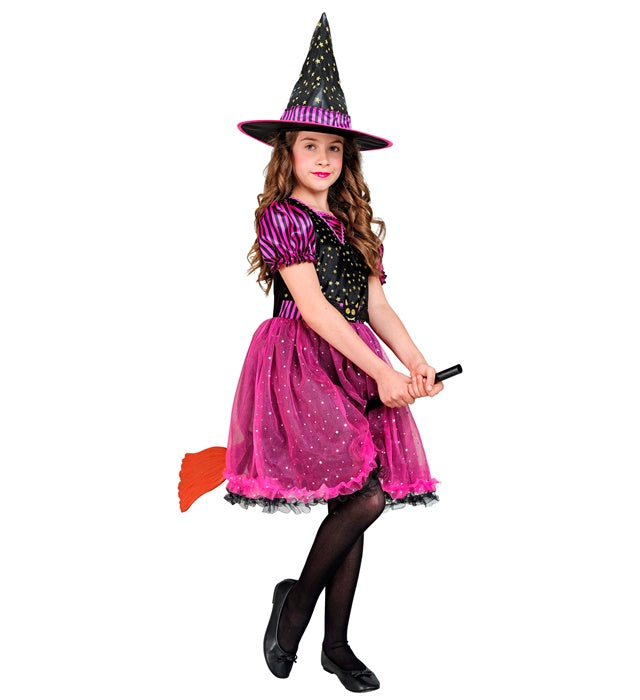 Hexen-Kostüm bestehend aus schwarzem Kleid und spitzem Hexenhut für Fasnacht