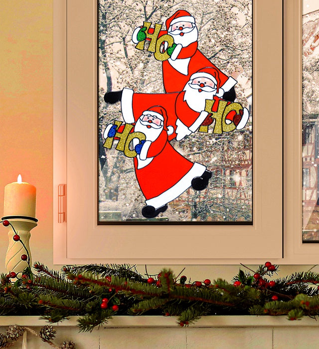 Weihnachtsmann Trio Fensterbild mit drei fröhlichen Weihnachtsmännern, 40 cm groß