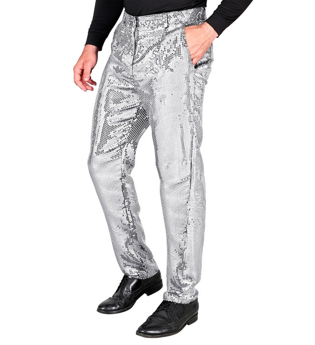 Silberne Paillettenhose für Fasnacht und Karneval mit glitzerndem Design
