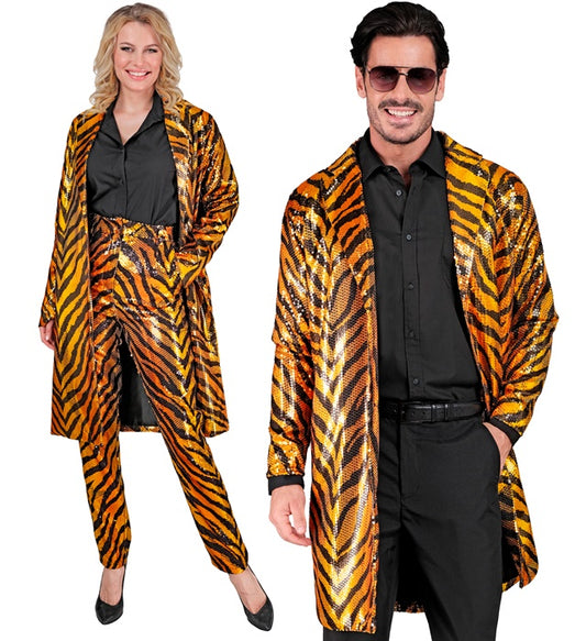 Paillettenmantel mit Tigermuster für Fasnacht und Karneval