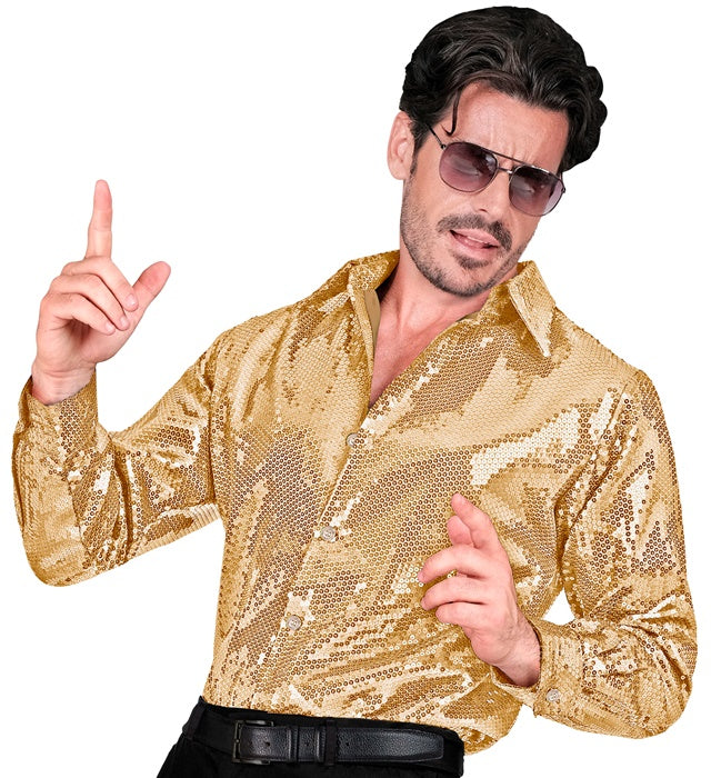 Goldenes Paillettenhemd mit glänzenden Pailletten für Fasnacht und Karneval