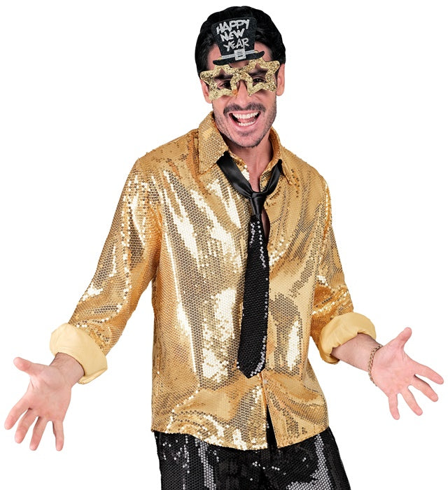 Goldenes Paillettenhemd mit glänzenden Pailletten für Fasnacht und Karneval