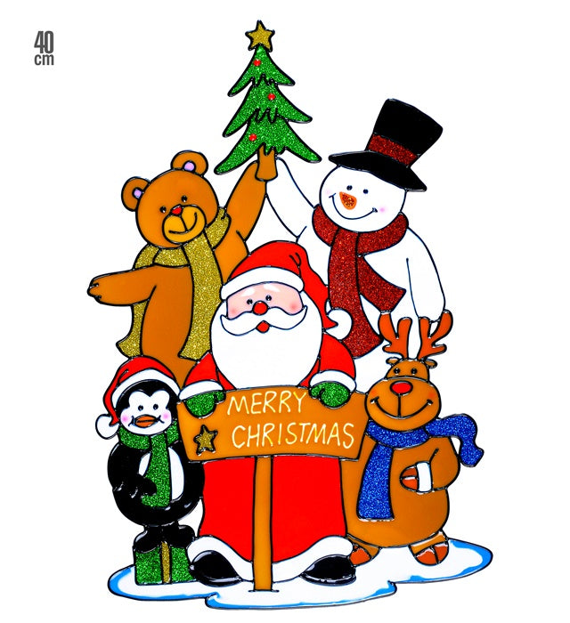 Fensterbild Weihnachtsmann Familie mit 40 cm Größe – festliche Weihnachtsdekoration