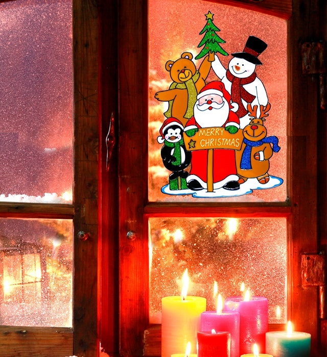 Fensterbild Weihnachtsmann Familie mit 40 cm Größe – festliche Weihnachtsdekoration