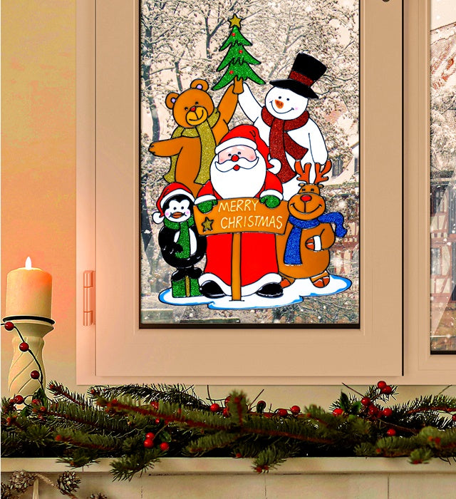 Fensterbild Weihnachtsmann Familie mit 40 cm Größe – festliche Weihnachtsdekoration