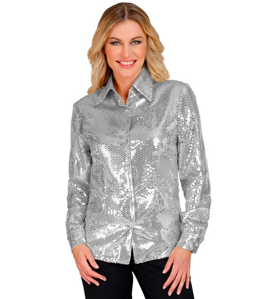 PARTY FASHION BLUSE (Paillettenbluse silber)