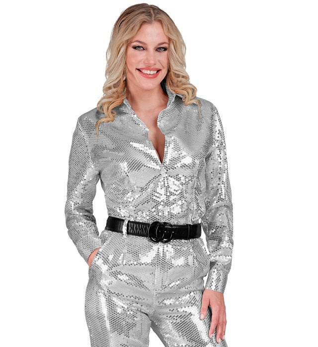 PARTY FASHION BLUSE (Paillettenbluse silber)