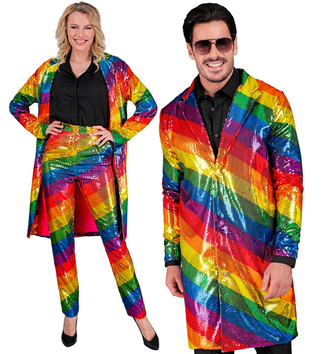 Paillettenmantel mit buntem Regenbogenmuster für Fasnacht und Karneval