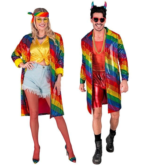Paillettenmantel mit buntem Regenbogenmuster für Fasnacht und Karneval