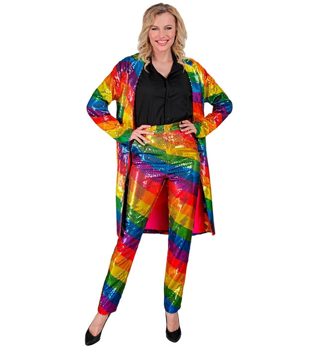 Paillettenmantel mit buntem Regenbogenmuster für Fasnacht und Karneval
