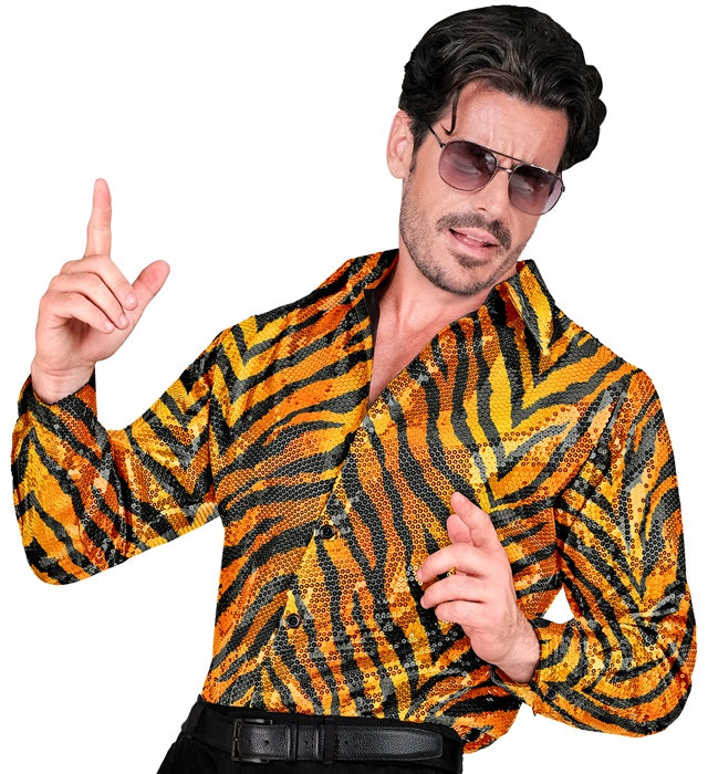 Paillettenhemd im Tigermuster für Fasnacht und Karneval