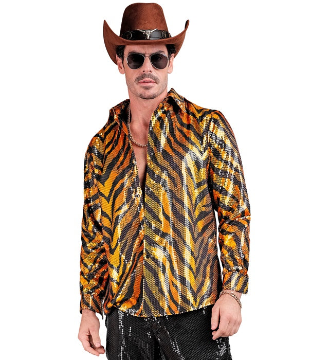 Paillettenhemd im Tigermuster für Fasnacht und Karneval