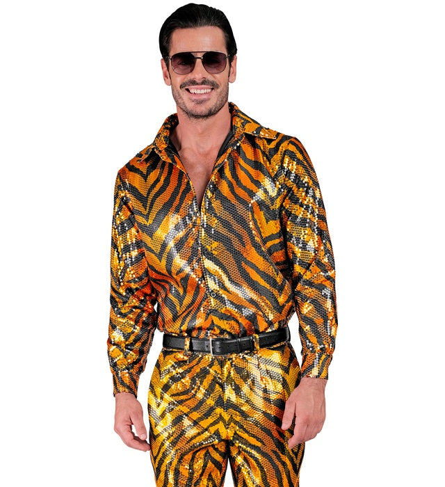 Paillettenhemd im Tigermuster für Fasnacht und Karneval