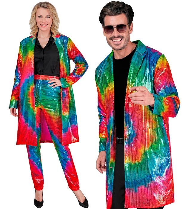 Bunter Paillettenmantel im Tie-Dye Muster für Fasnacht und Karneval