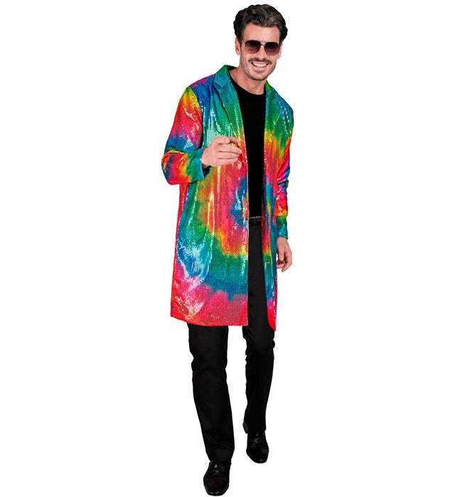 Bunter Paillettenmantel im Tie-Dye Muster für Fasnacht und Karneval