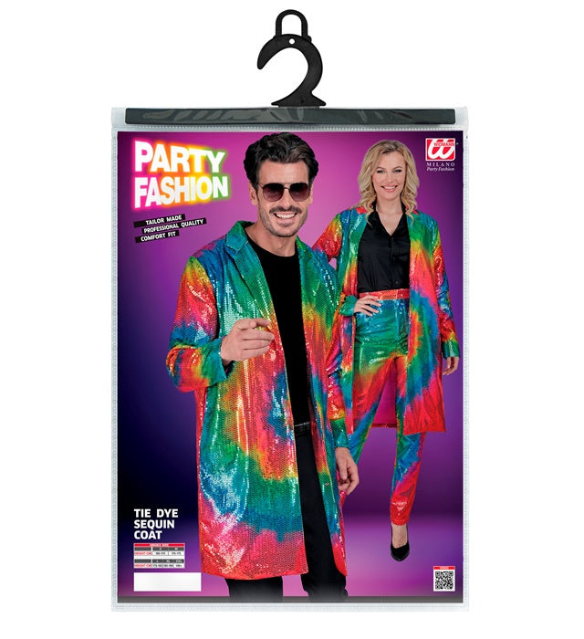 Bunter Paillettenmantel im Tie-Dye Muster für Fasnacht und Karneval