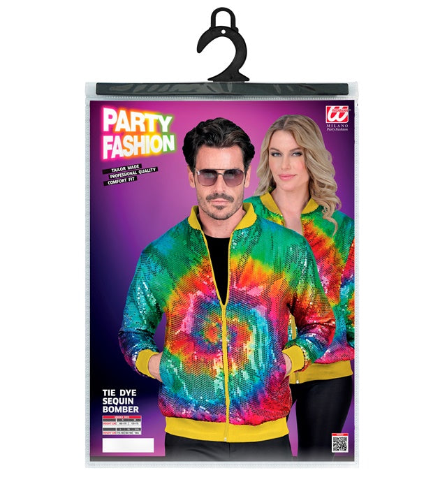 Bunte Pailletten Bomberjacke im Tie-Dye Muster für Fasnacht und Karneval