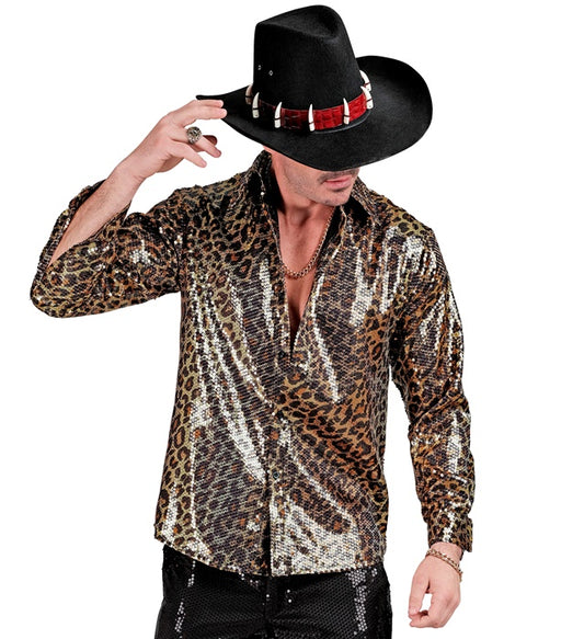 Paillettenhemd im Leopardenmuster für Fasnacht und Karneval
