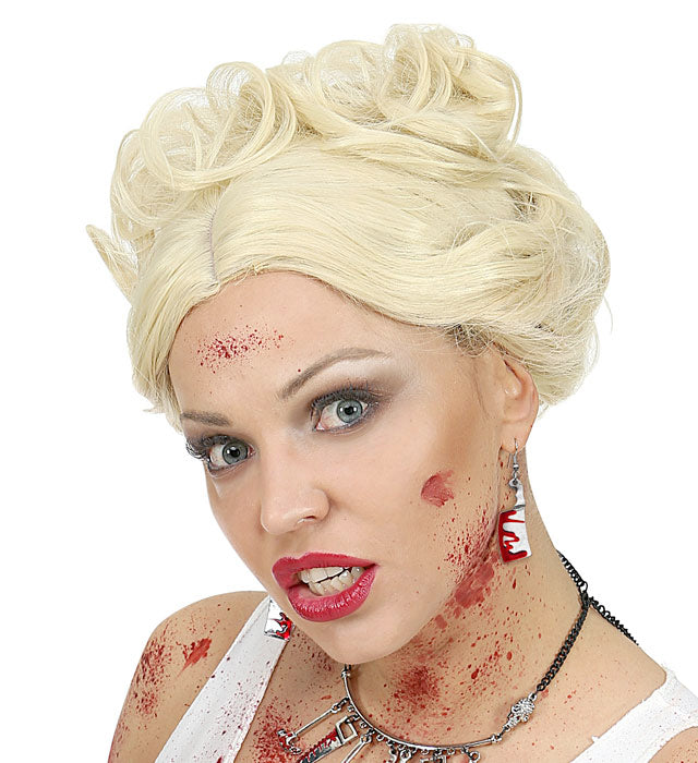Blutige Hackebeil Ohrringe in rot-weiß, gruseliges Halloween Accessoire