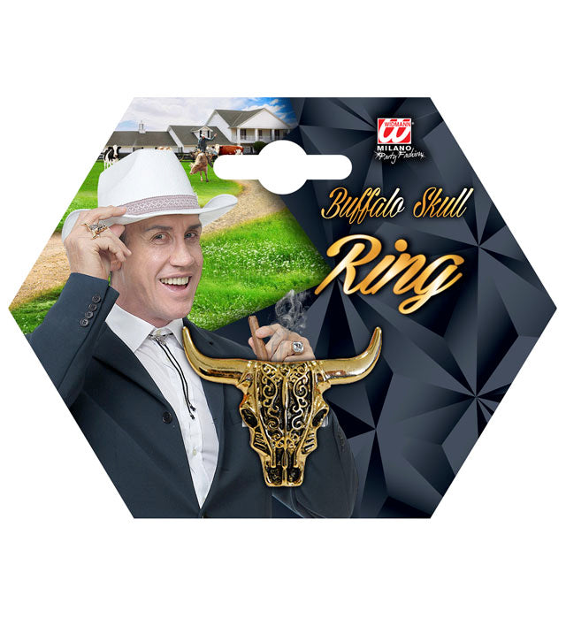 Goldener Büffelkopfring mit detailliertem Büffelkopf Motiv