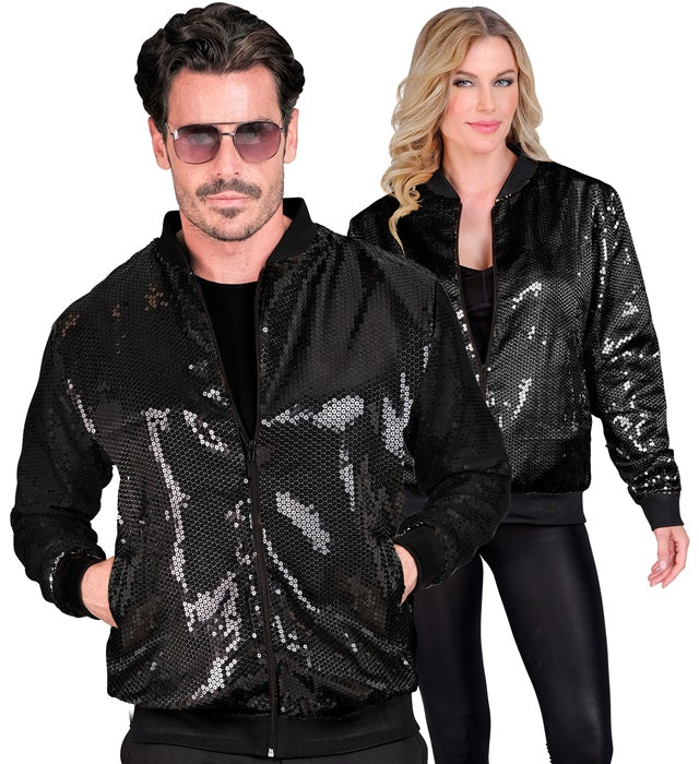 Schwarze Bomberjacke mit Pailletten für Fasnacht und Karneval