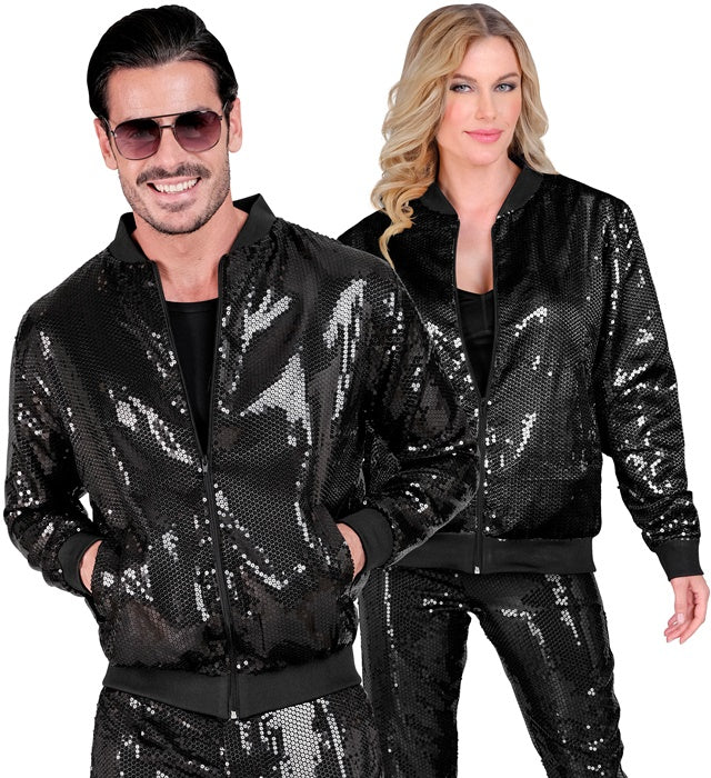 Schwarze Bomberjacke mit Pailletten für Fasnacht und Karneval