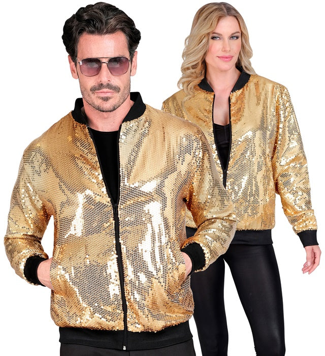 Goldene Pailletten-Bomberjacke für Fasnacht und Karneval